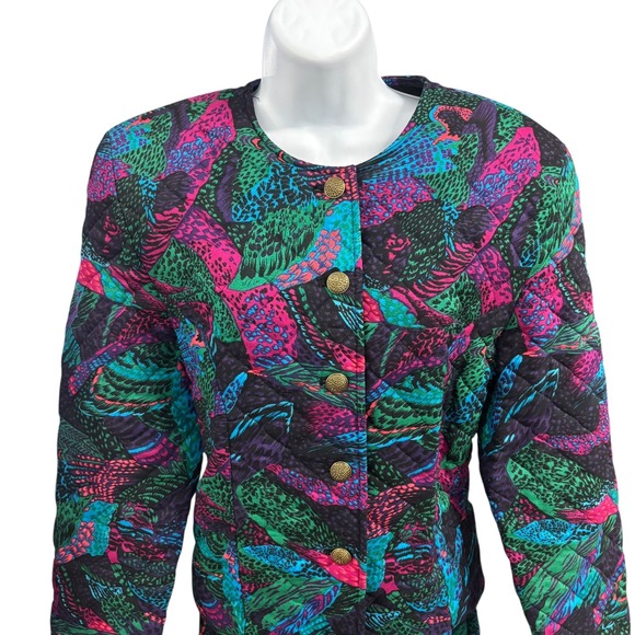 Vintage Quilted Jacket Skirt Set‎ Abstract Print 80s 90s Colorful Retro - Picture 3 of 16
